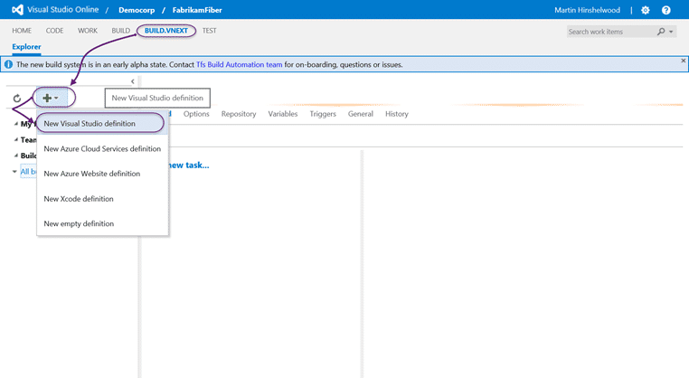 Create a vNext Build on VSO Create a vNext Build on VSO