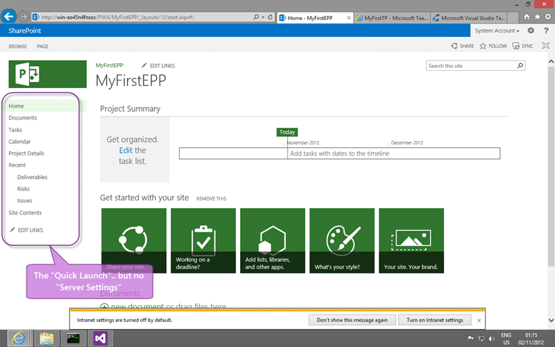 So where is that Server Settings on the Quick Launch in Project Server 2013 So where is that Server Settings on the Quick Launch in Project Server 2013