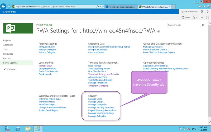 Now I get Manage Users and Manage Groups for Project Server 2013 Now I get Manage Users and Manage Groups for Project Server 2013